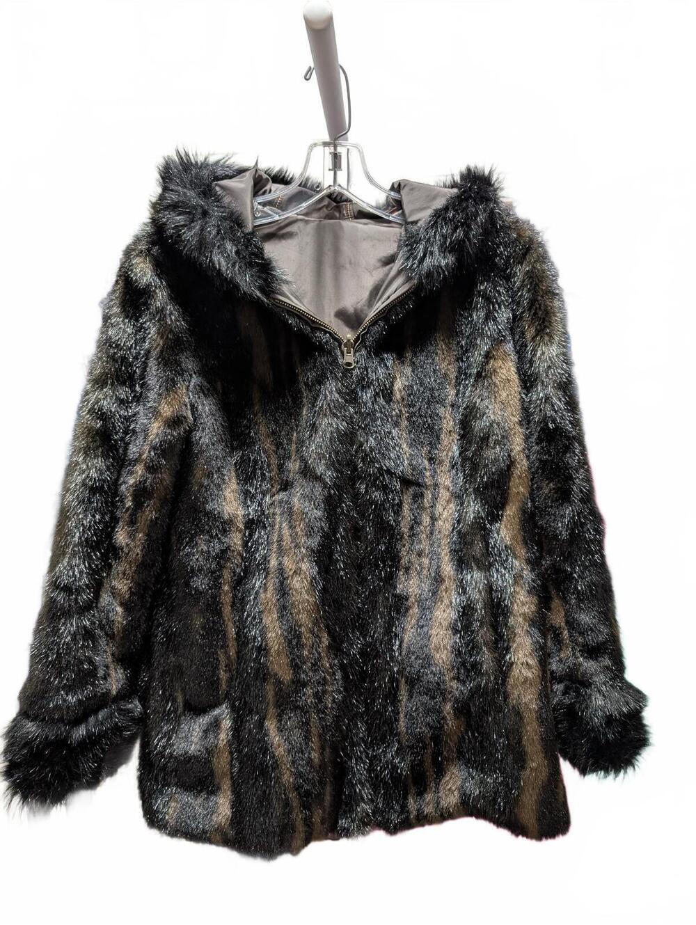 Faux Fur Two Tone Patterned Hooded Reversible Coat Outdoor Edition by Parkhurst